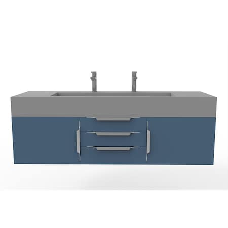 Castello Usa Nile 60" Wall Mounted Blue Vanity With Gray Top And Brushed Nickel Handles CB-MC-60BLU-BN-2053-GR